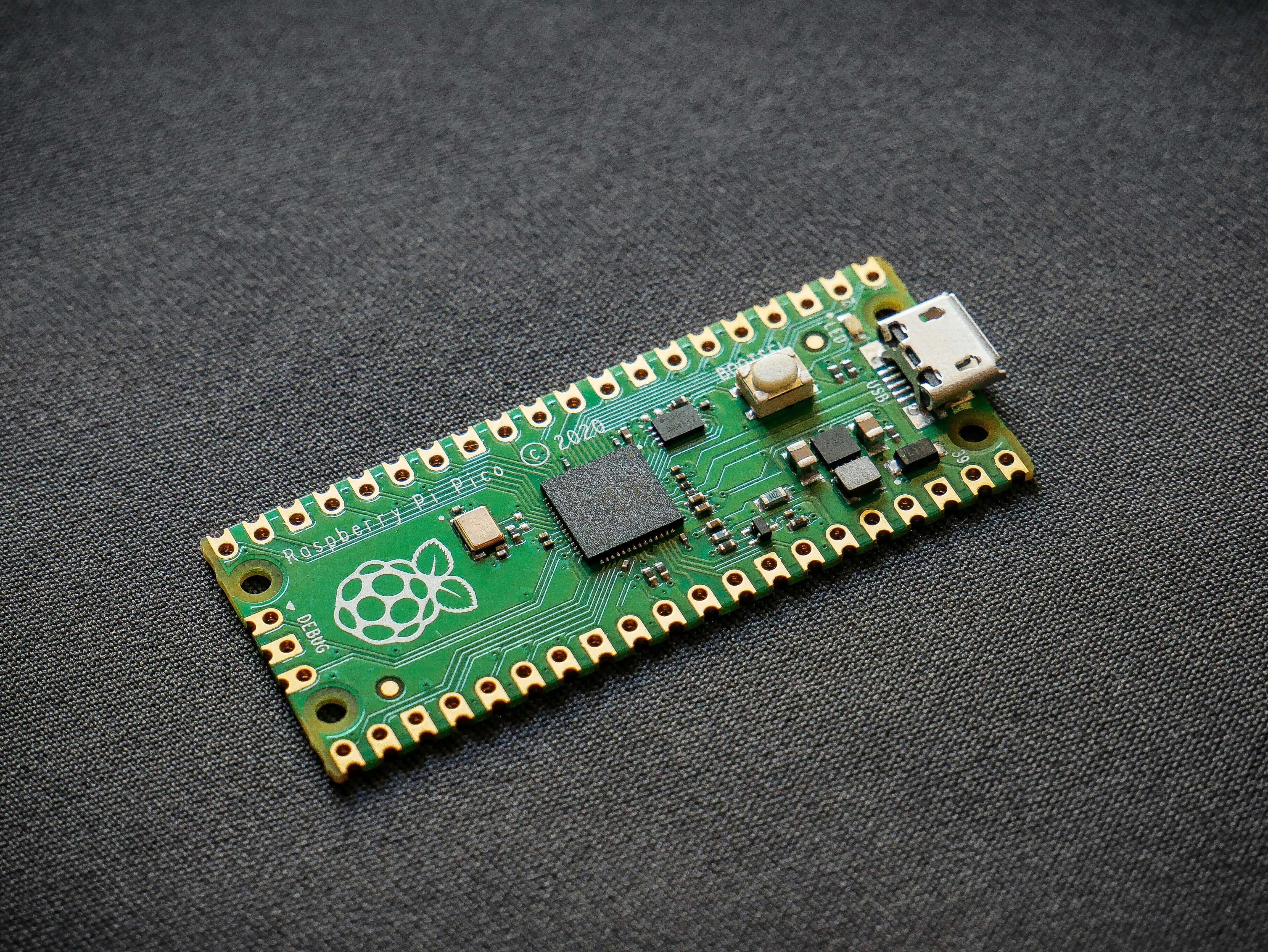 A Raspberry Pi Pico board.